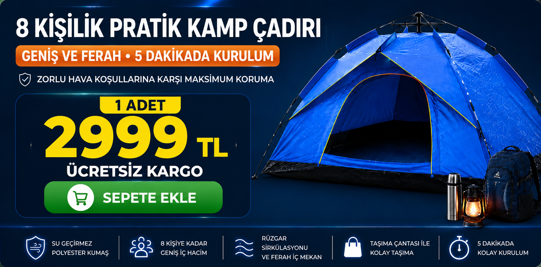 8 Kişilik Otomatik Çadır