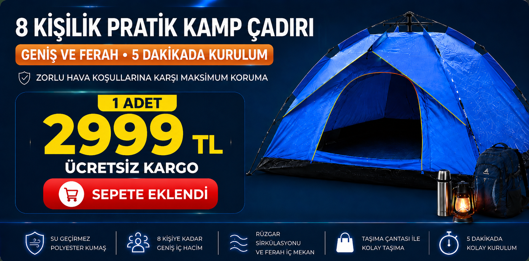 8 Kişilik Otomatik Çadır